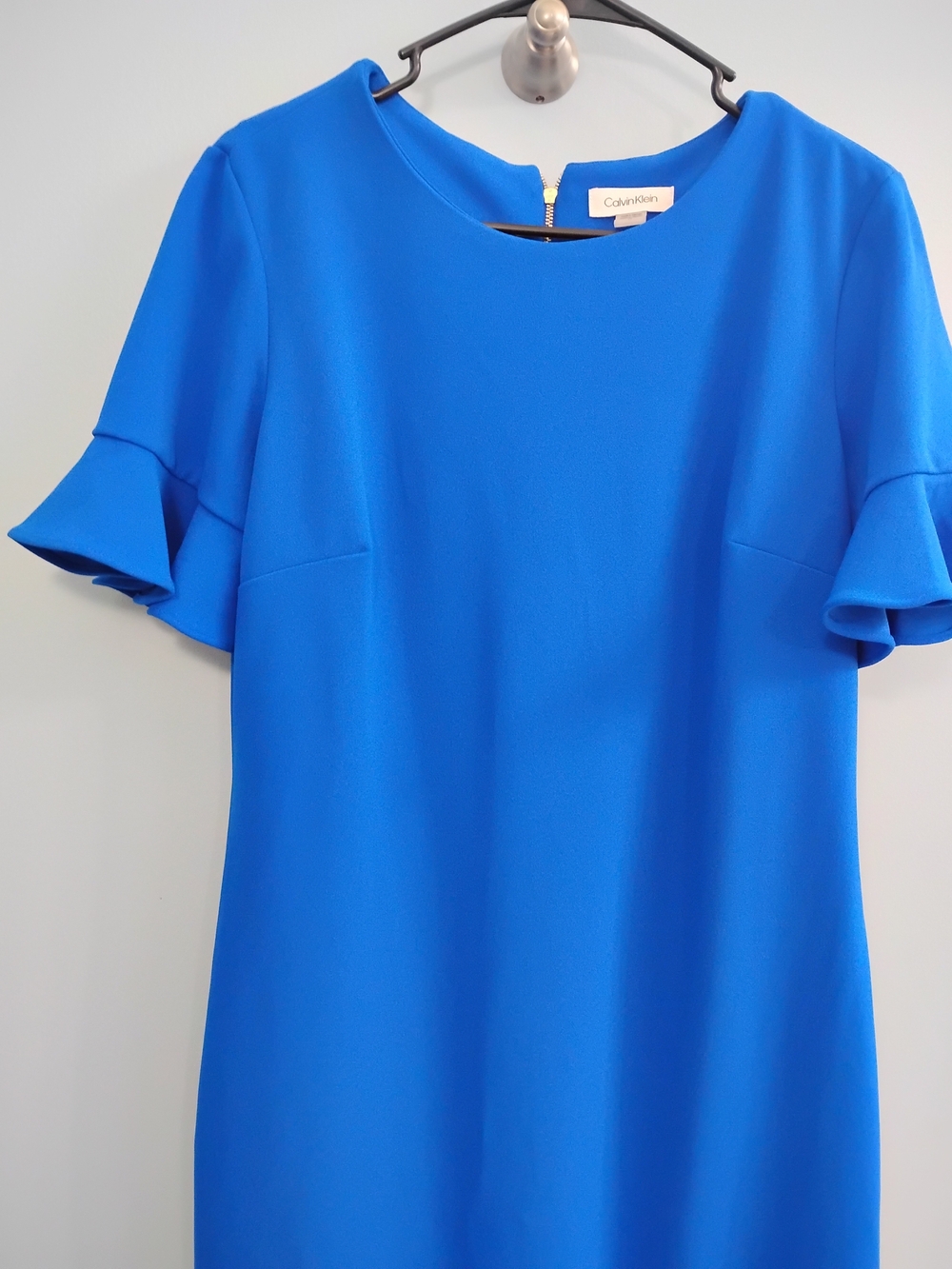 NWOT Calvin Klein Royal Blue Midi Dress with Ruffle Sleeves Size 14